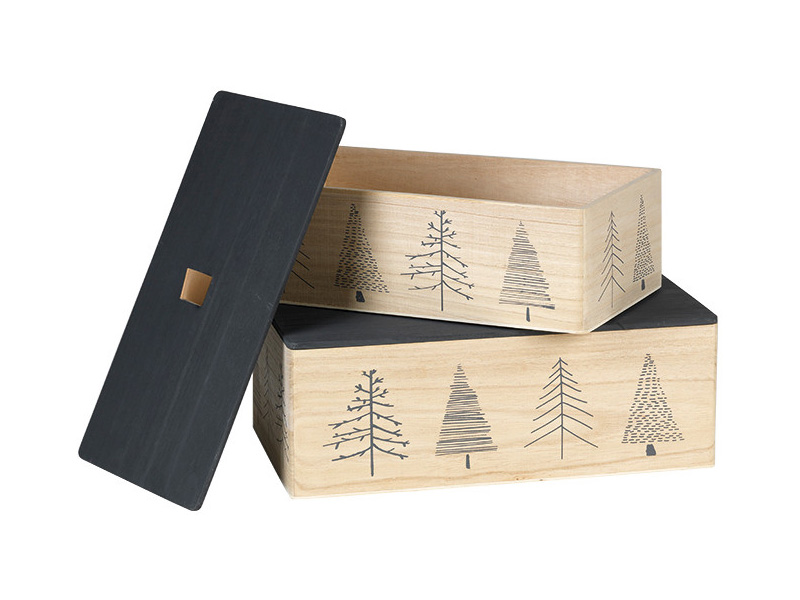 boite bois sapins couvercle gris